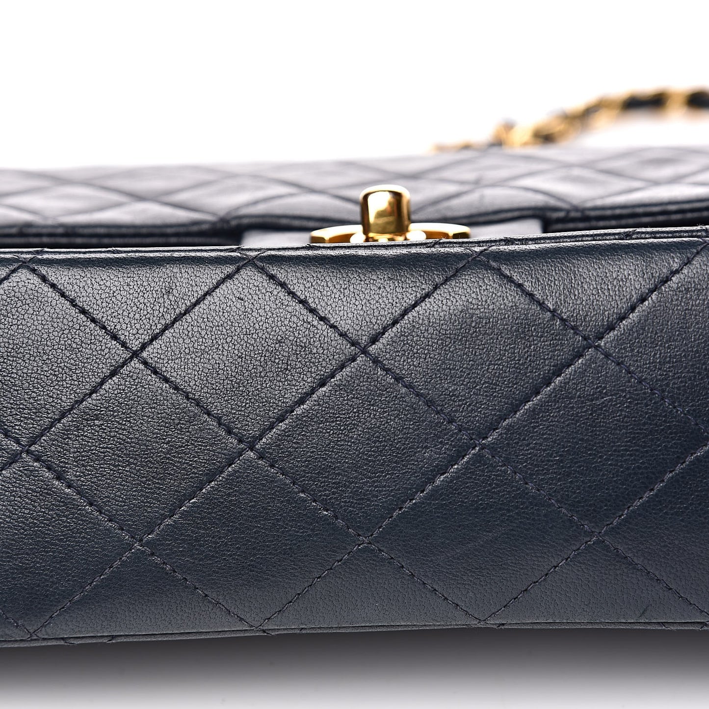 Lambskin Quilted Medium Double Flap Navy