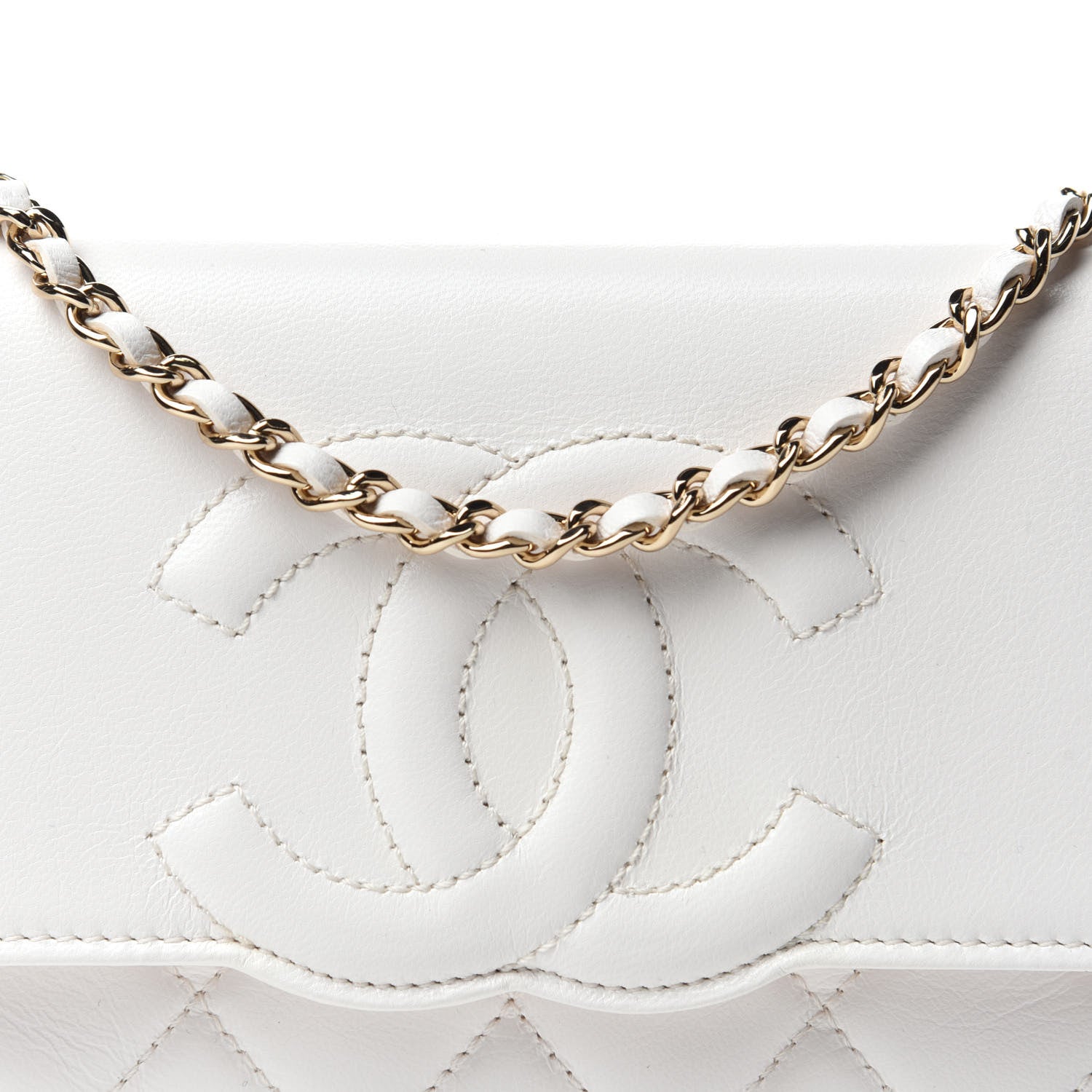 Chanel Goatskin Quilted Timeless CC Wallet On Chain WOC White 11 of 12
