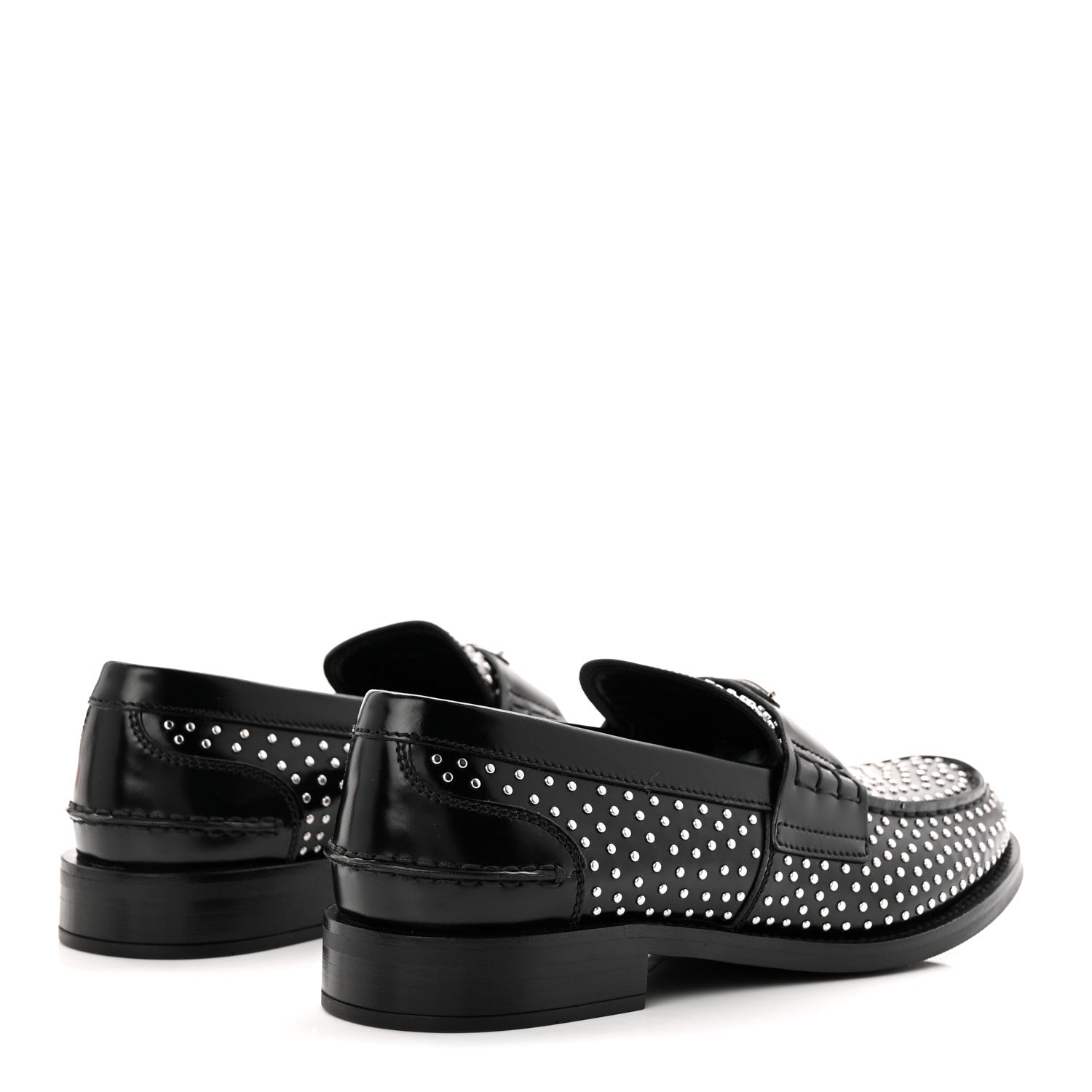 Prada Spazzolato Studded Metal Triangle Logo 20mm Loafers 39 Black 5 of 10