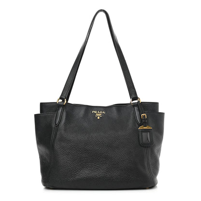 Prada Vitello Daino Side Pocket Tote Black 1 of 15