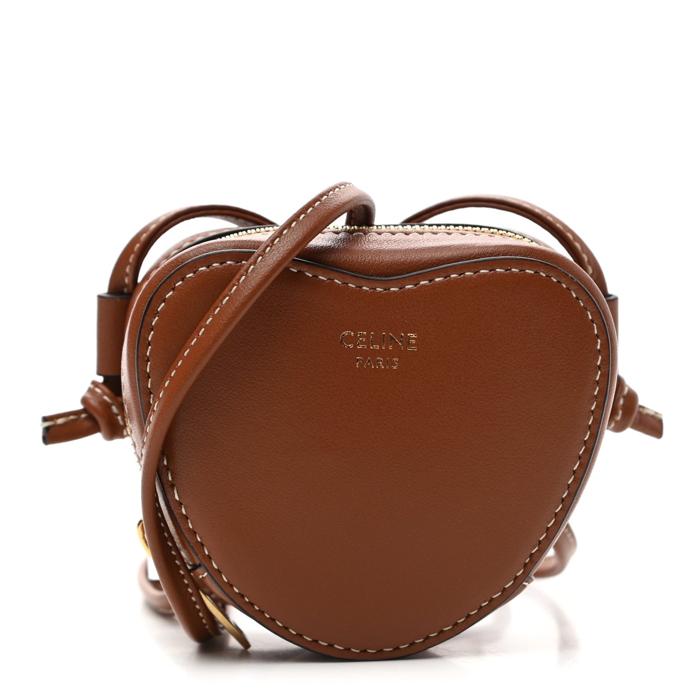 Box Calfskin Micro Heart Crossbody Bag Camel