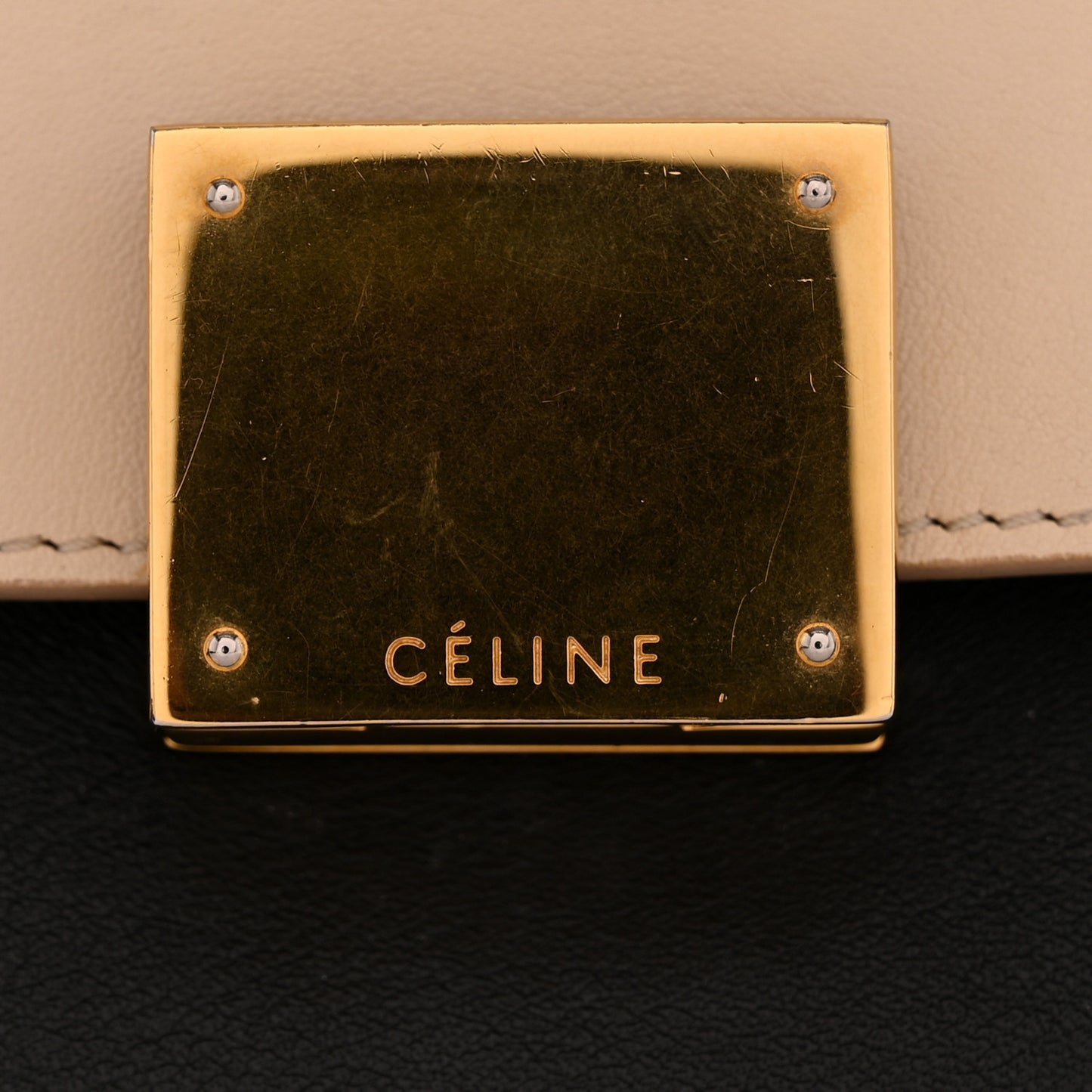 Smooth Calfskin Suede Medium Tri-Color Trapeze Cream Black Brown