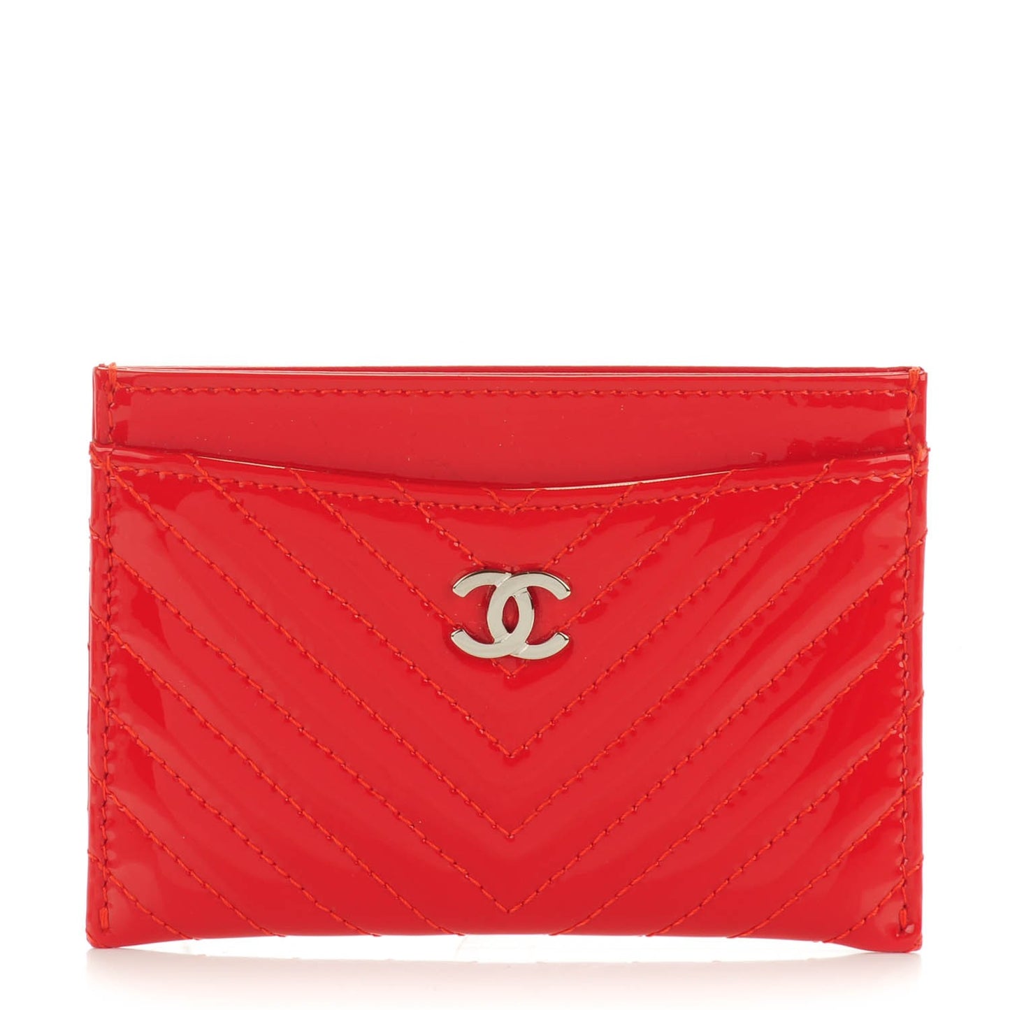 Patent Quilted Chevron Card Holder Red