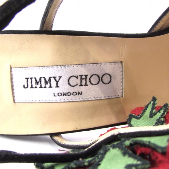 Jimmy Choo Satin Flower Heels 40 Black 6 of 7