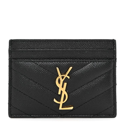 Saint Laurent Grain De Poudre Matelasse Chevron Monogram Credit Card Case Black 2 of 16