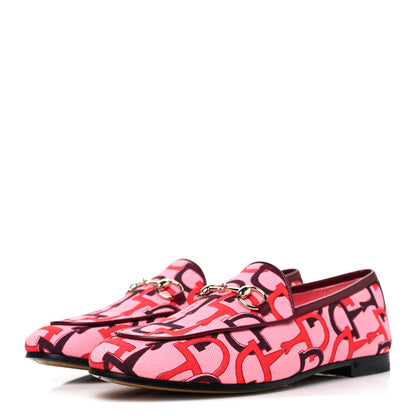 Gucci Betis Glamour Canvas Horsebit Print Womens Jordaan Loafers 35.5 Pink Rosso Ancora 4 of 10