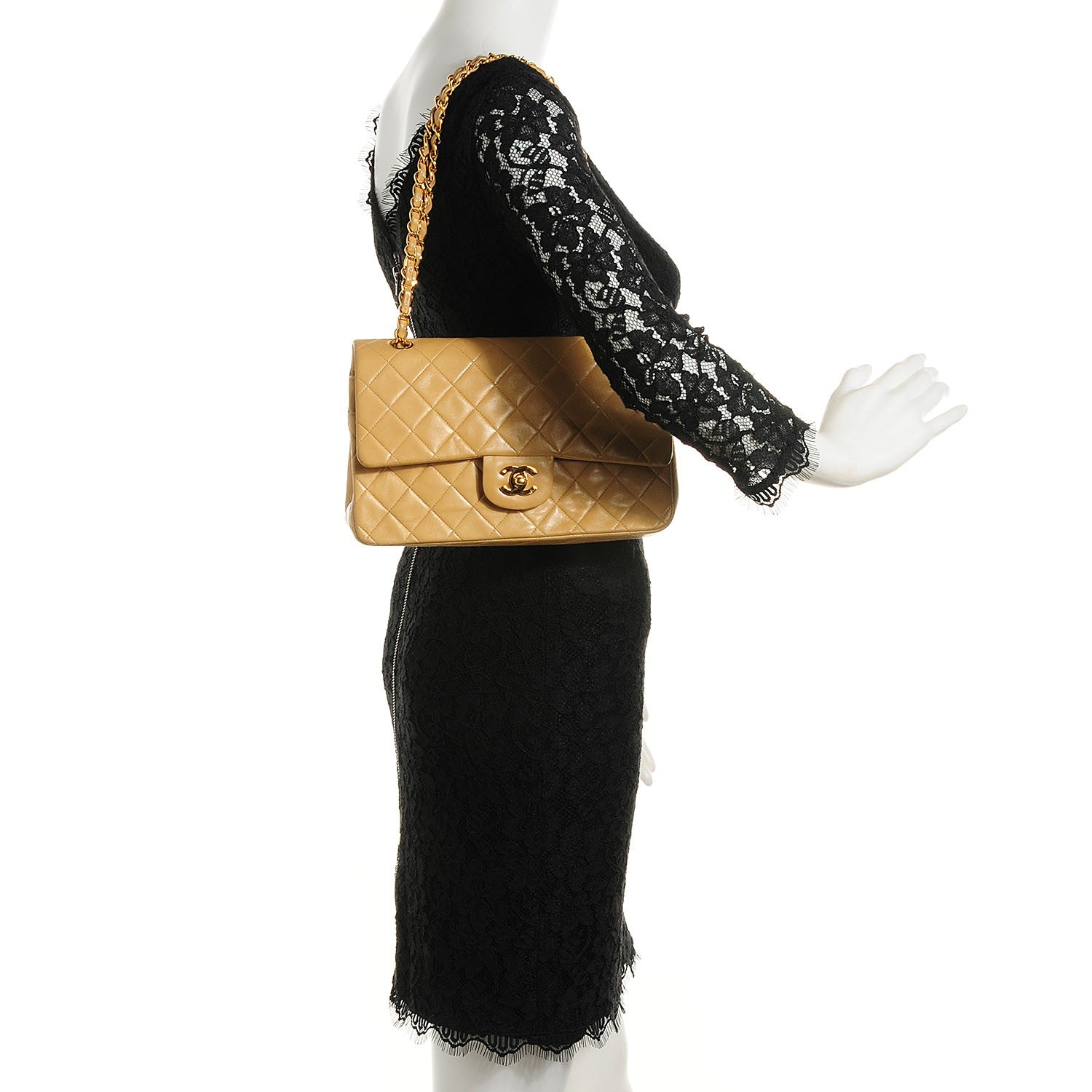 Chanel Lambskin Quilted Medium Double Flap Beige 2 of 8