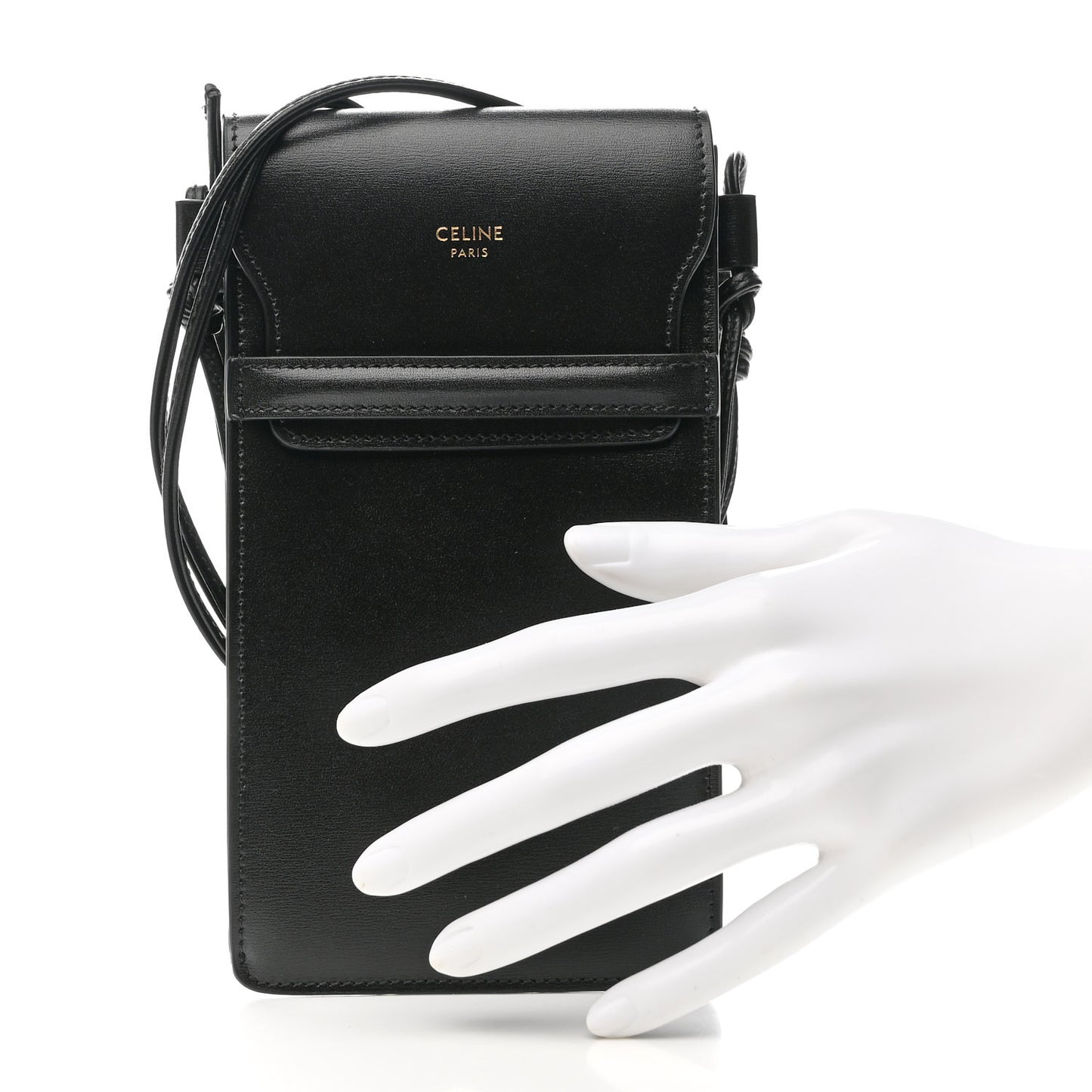 Calfskin Phone Pouch With Flap Black