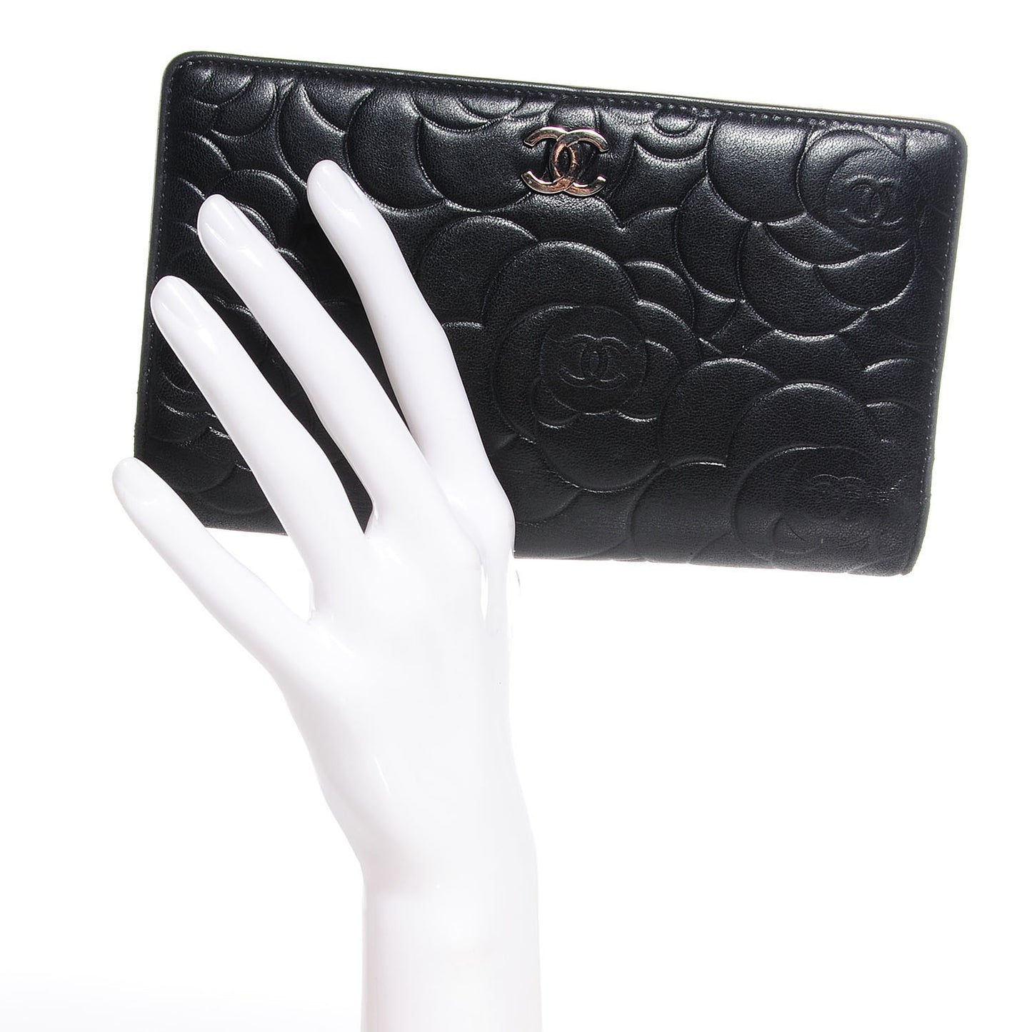 Lambskin Camellia Yen Wallet Black