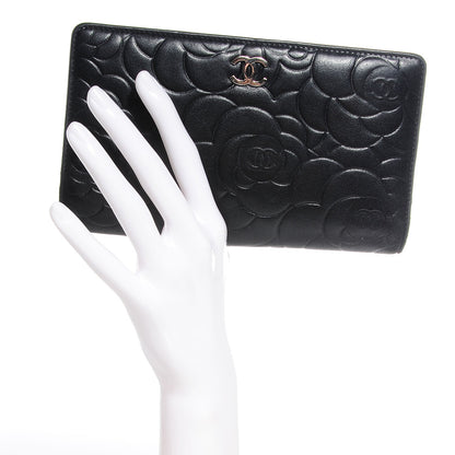 Chanel Lambskin Camellia Yen Wallet Black 2 of 8