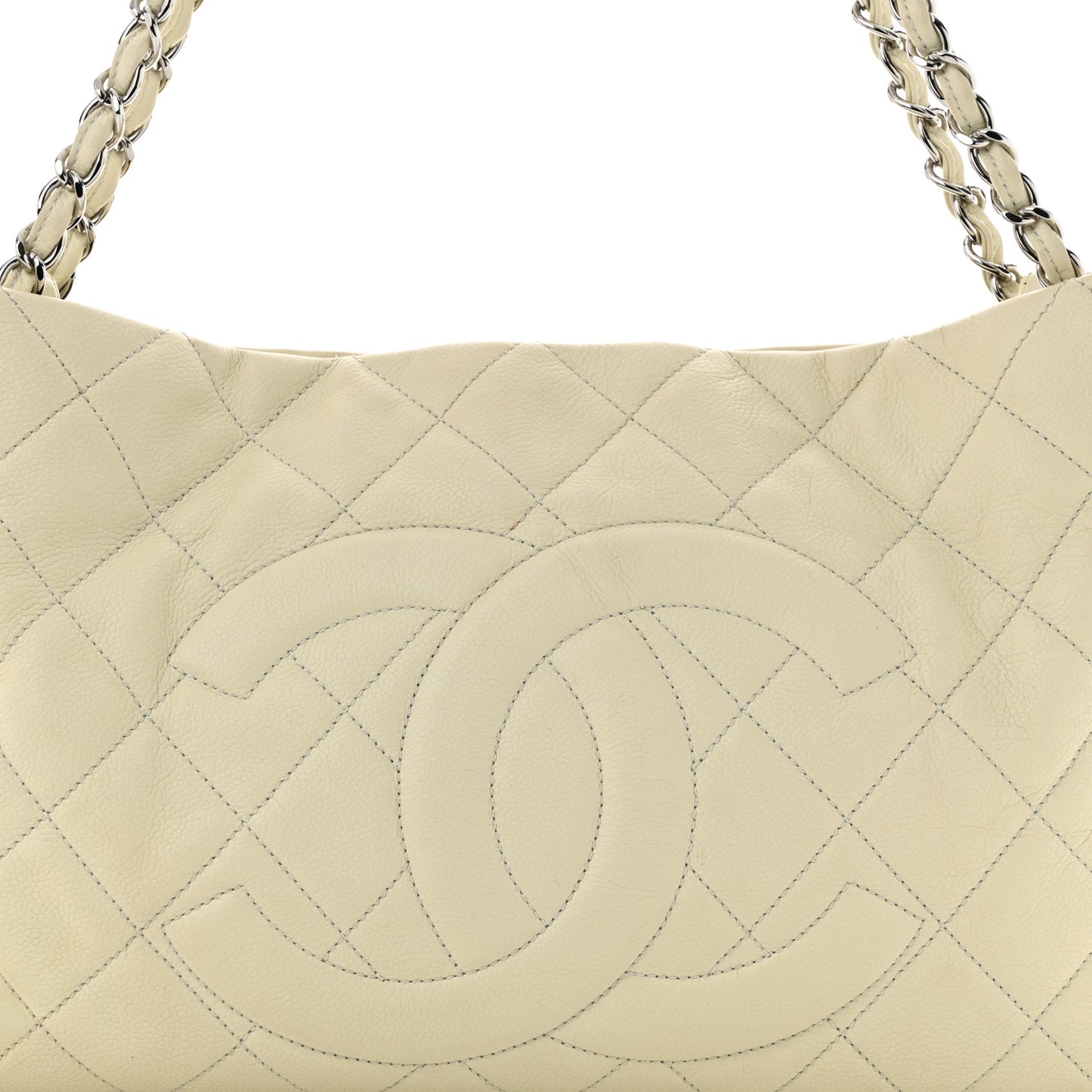Caviar Quilted Expandable Zip Shoulder Bag White