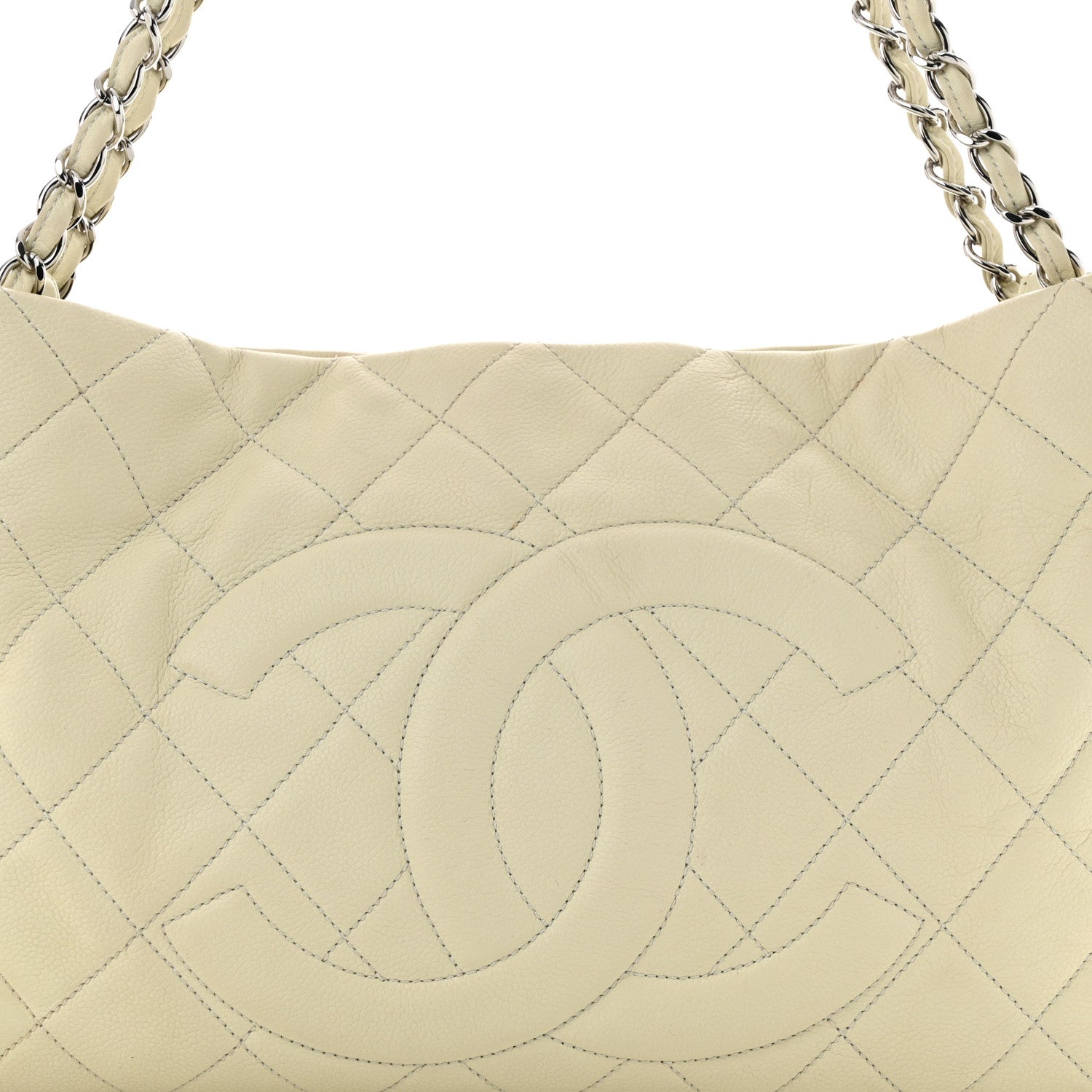 Chanel Caviar Quilted Expandable Zip Shoulder Bag White 9 of 12