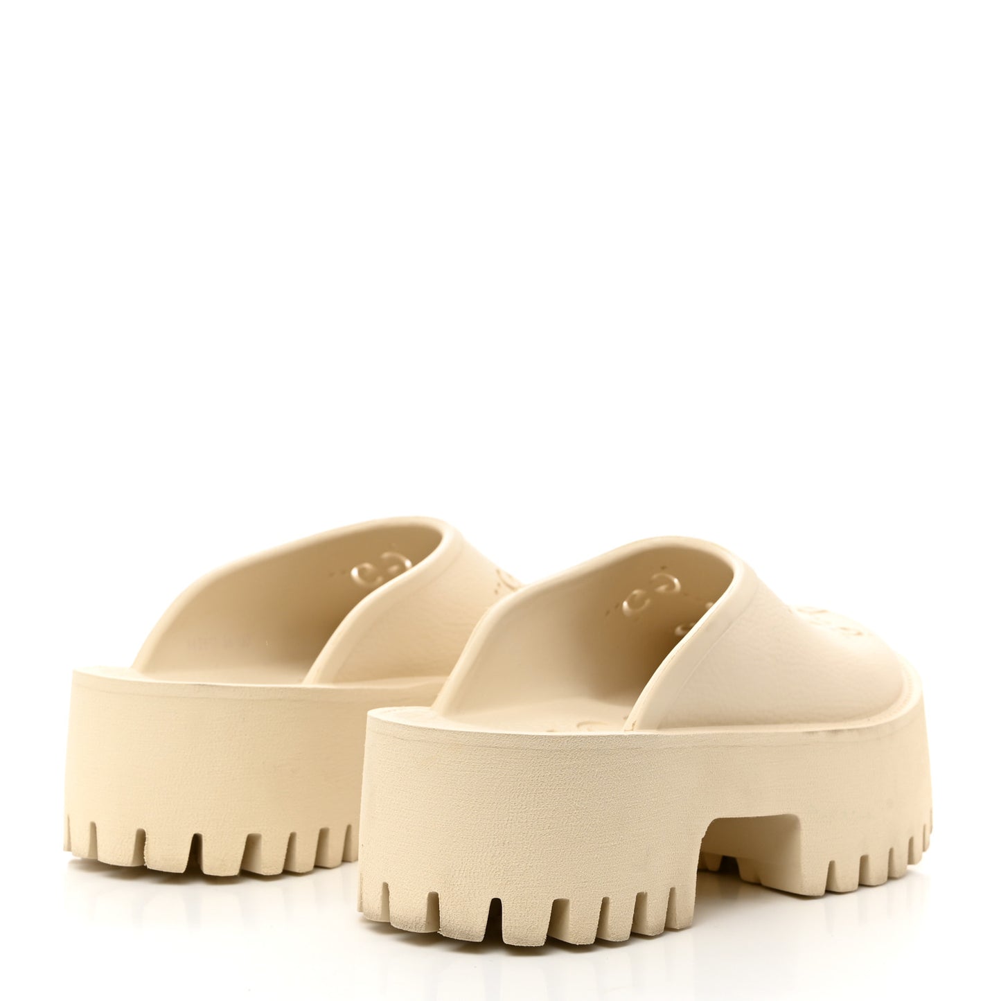 Rubber GG Monogram Perforated Elea Platform 55mm Lug Sole Sandals 36 Mystic White