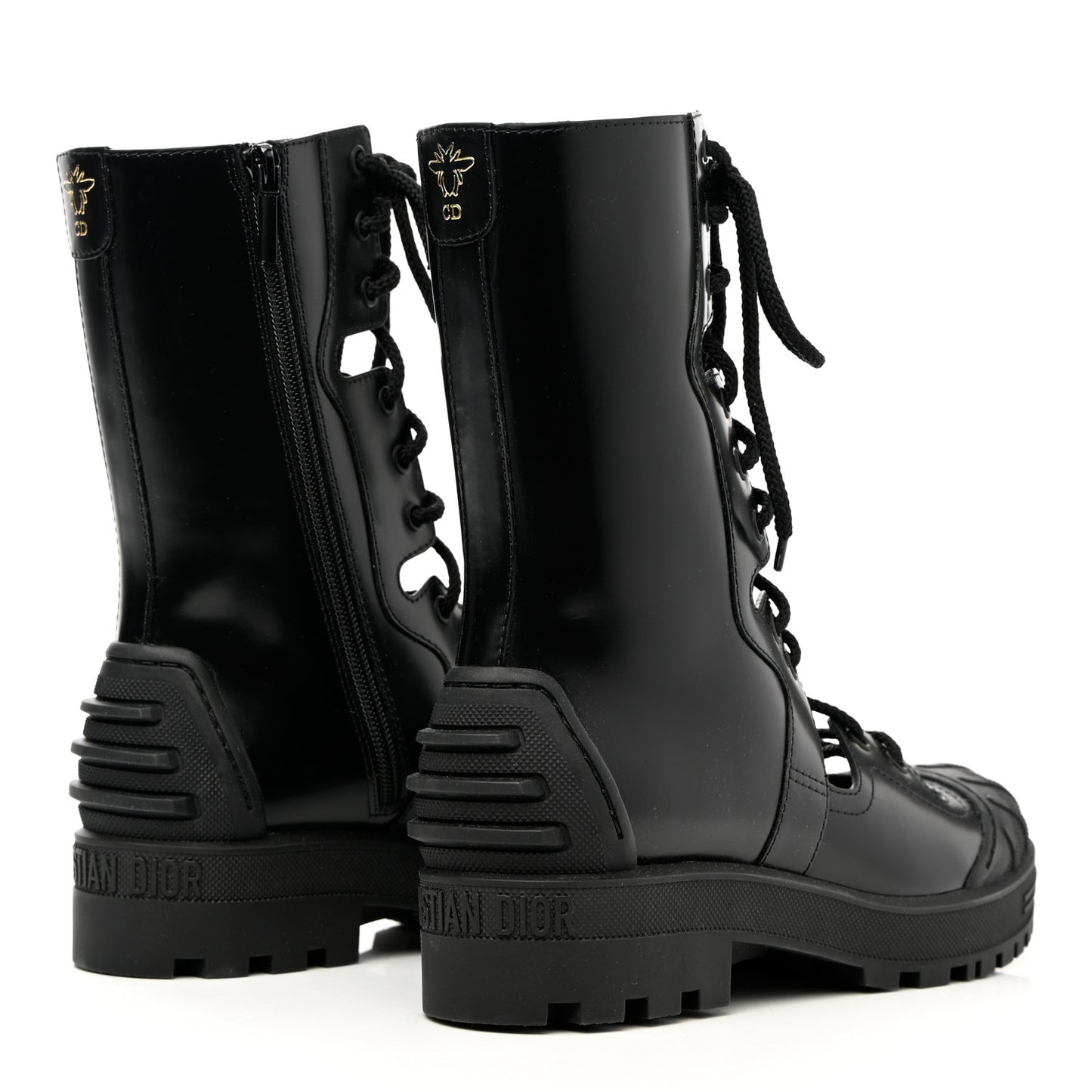 Brushed Calfskin Rubber Dioriron Boots 38 Black