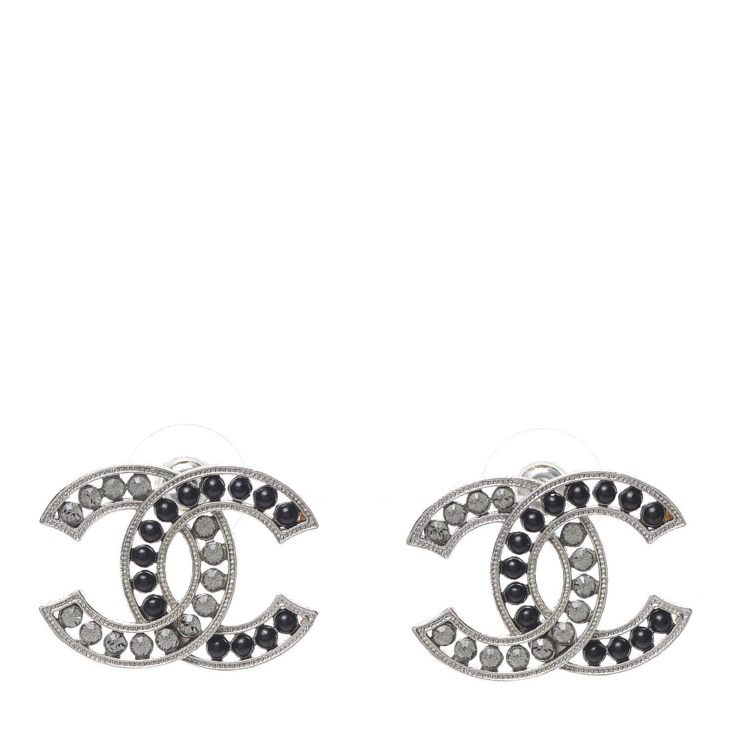 Crystal Large CC Earrings Black Silver