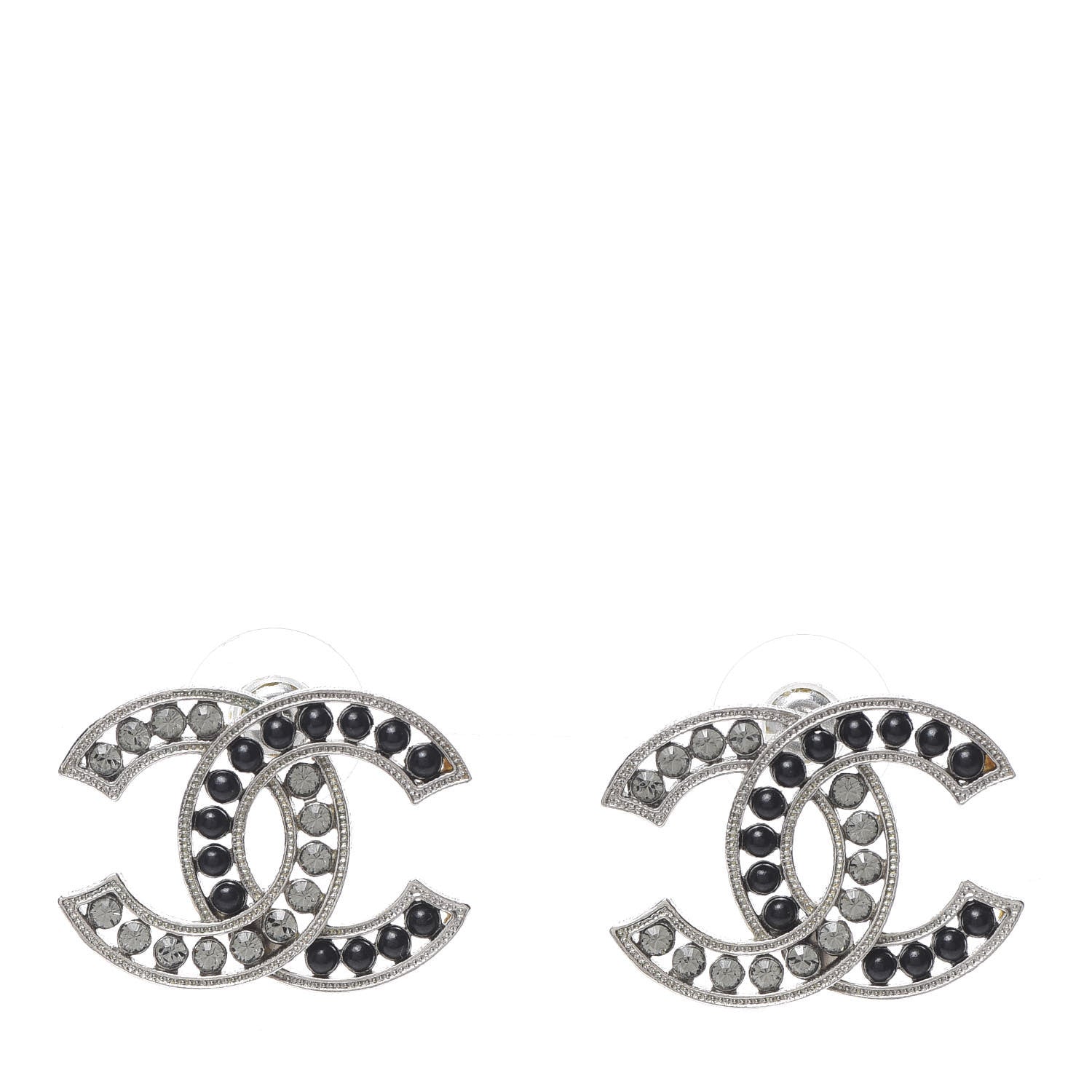 Chanel Crystal Large CC Earrings Black Silver 1 of 5