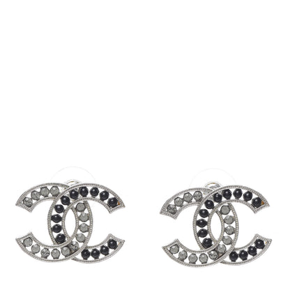 Chanel Crystal Large CC Earrings Black Silver 1 of 5