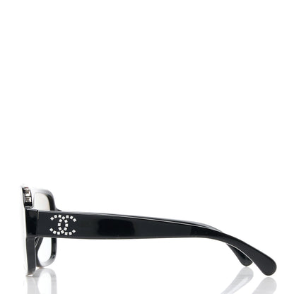 Chanel Acetate Crystal CC Shield Sunglasses 71431A Black Silver 3 of 8