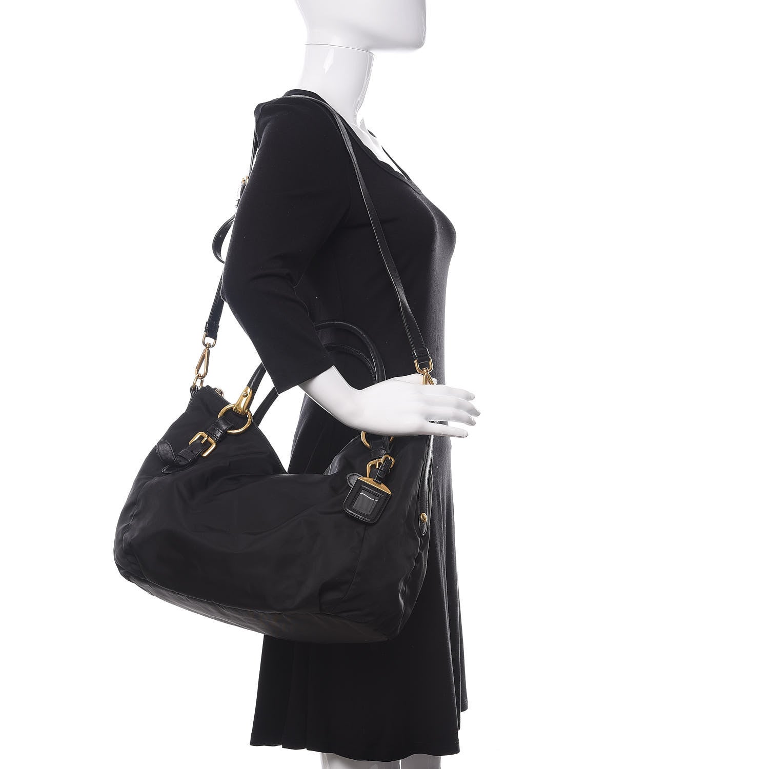 Prada Tessuto Nylon Nappa Shoulder Bag Black 2 of 9