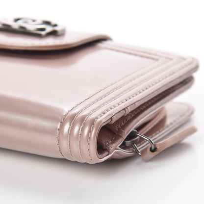 Chanel Metallic Glazed Calfskin Boy Zipped Pocket Wallet Pink 16 of 19