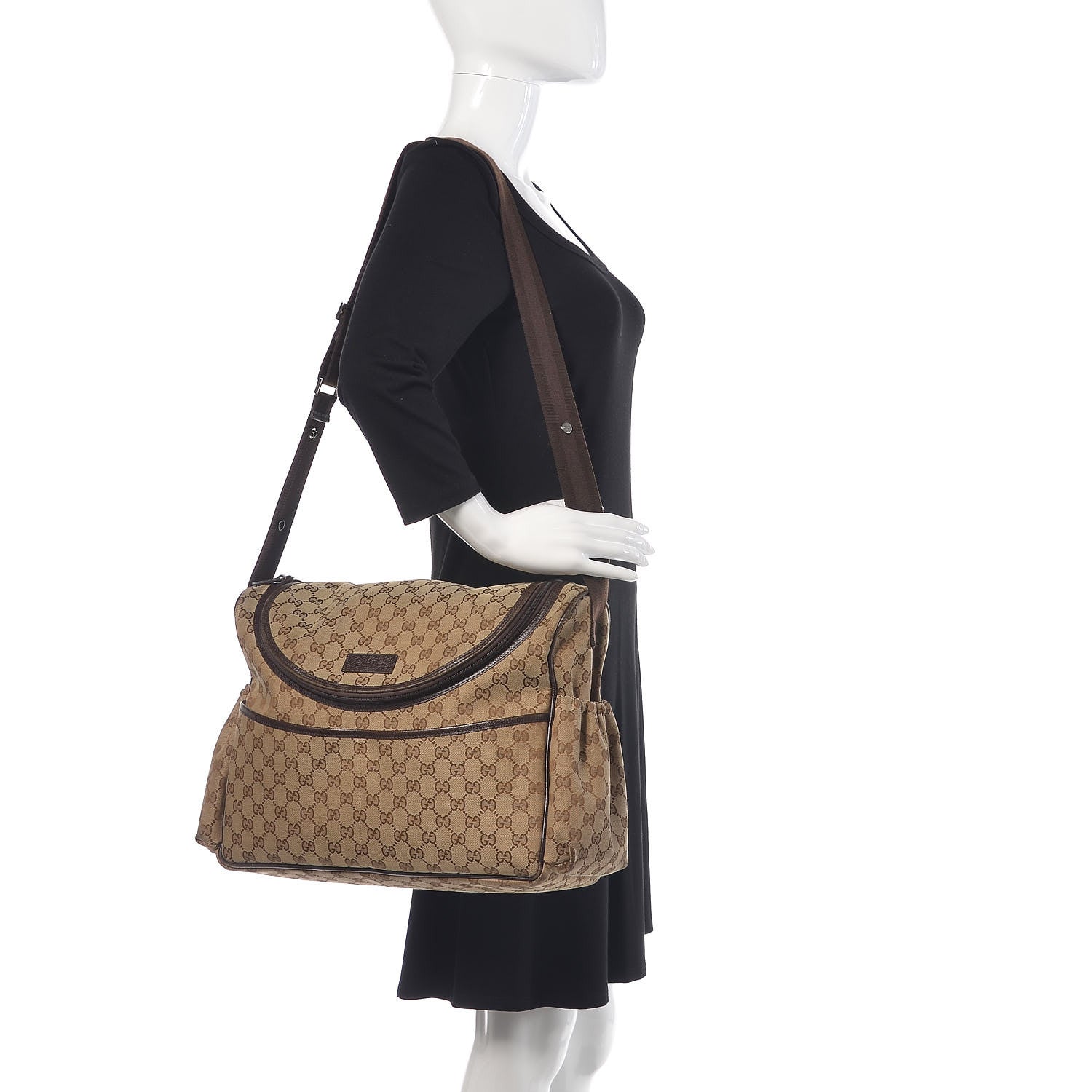 Gucci Monogram Natural Pigskin Large Diaper Bag Beige Ebony Cocoa Dark Chocolate 2 of 18
