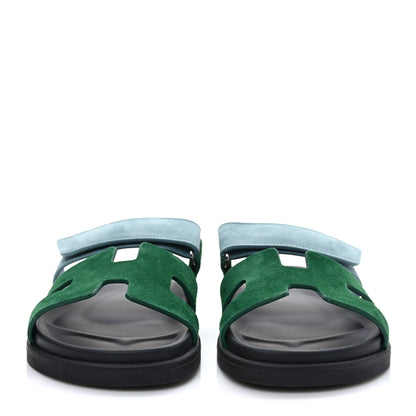 Hermes Suede Goatskin Womens Chypre Sandals 38 Vert Cactus Vert d'eau 38 2 of 8