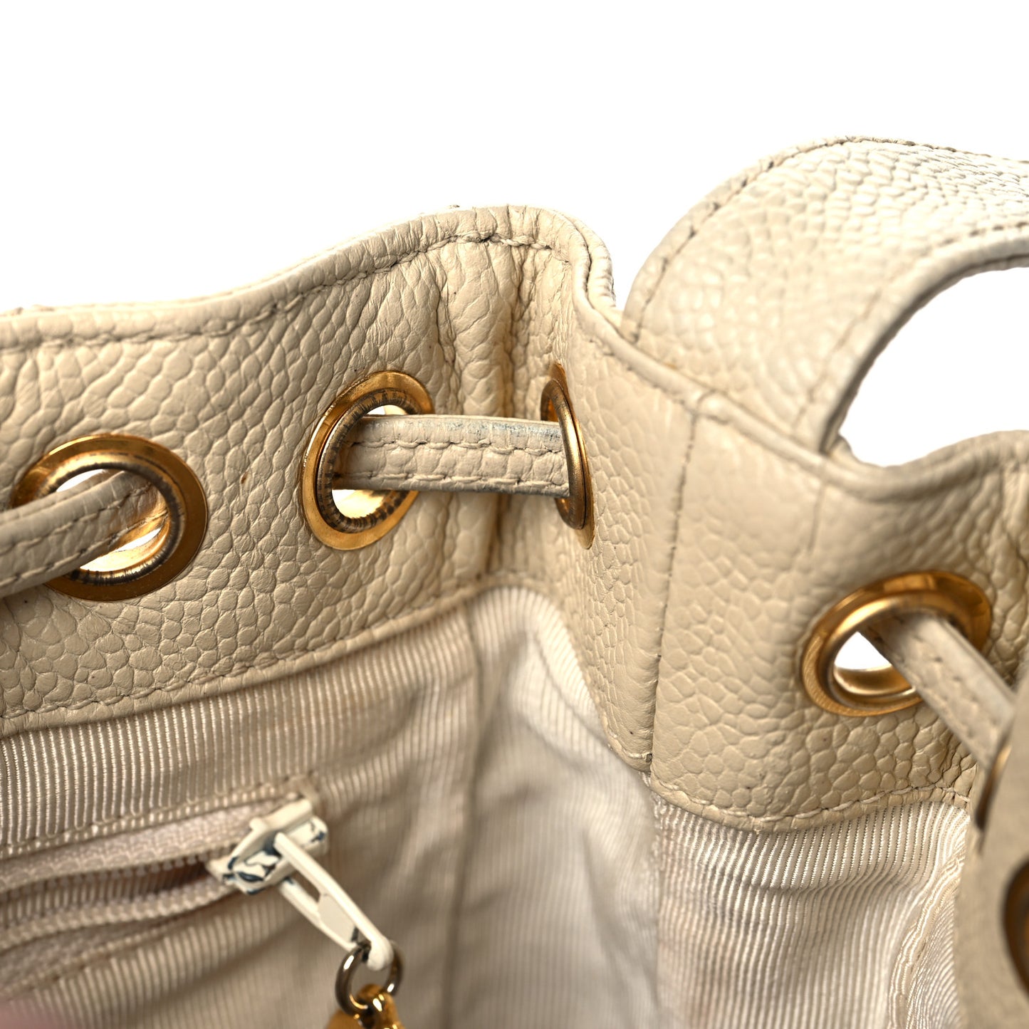 Caviar Quilted Drawstring Shoulder Bag Beige