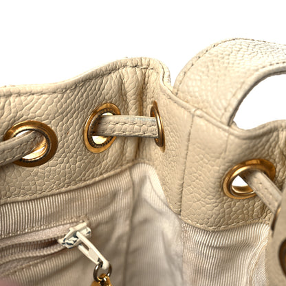 Chanel Caviar Quilted Drawstring Shoulder Bag Beige 10 of 11