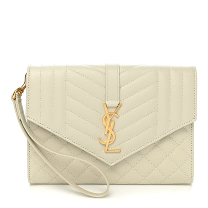 Saint Laurent Grain De Poudre Textured Mixed Matelasse Triquilt Monogram Clutch Blanc Vintage 1 of 8