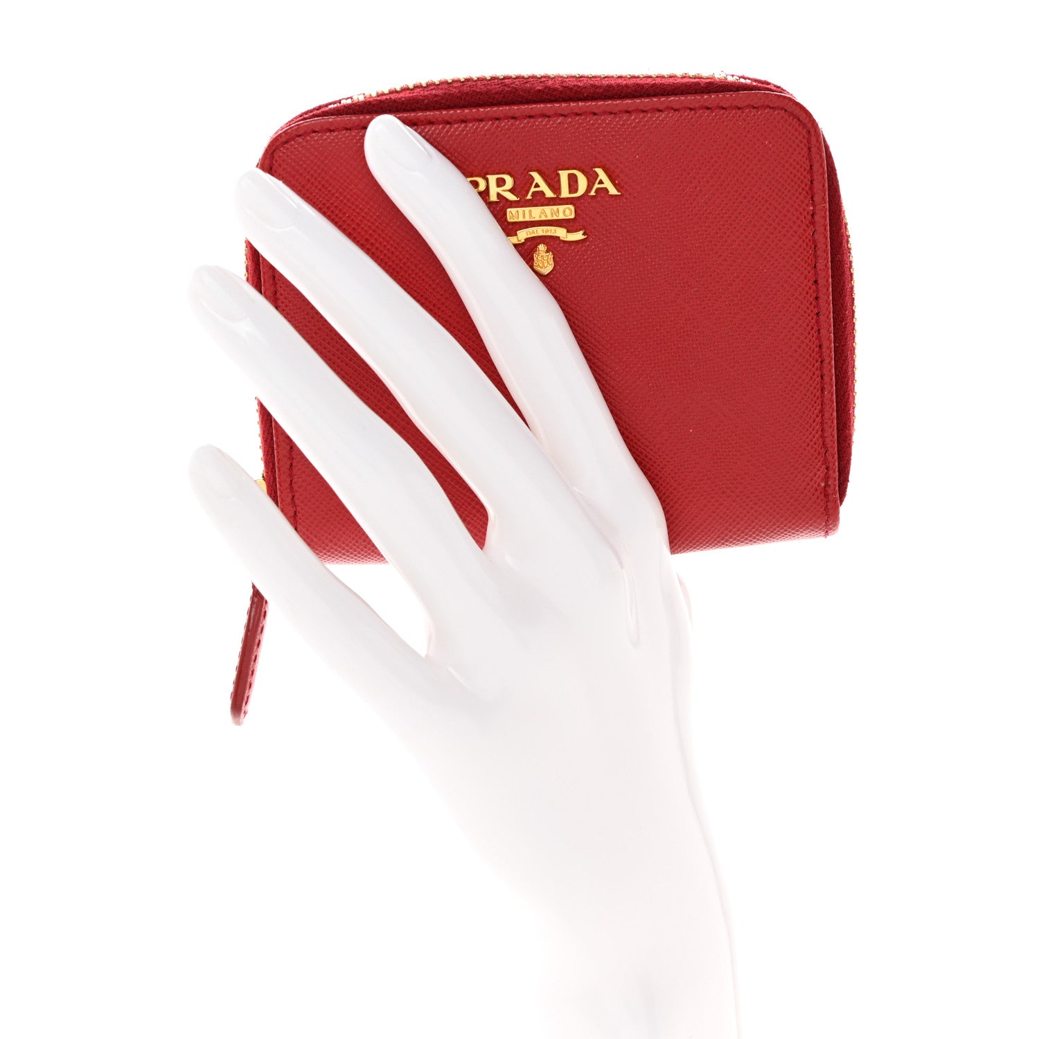 Prada Saffiano Metal Zip Coin Purse Fuoco 2 of 8