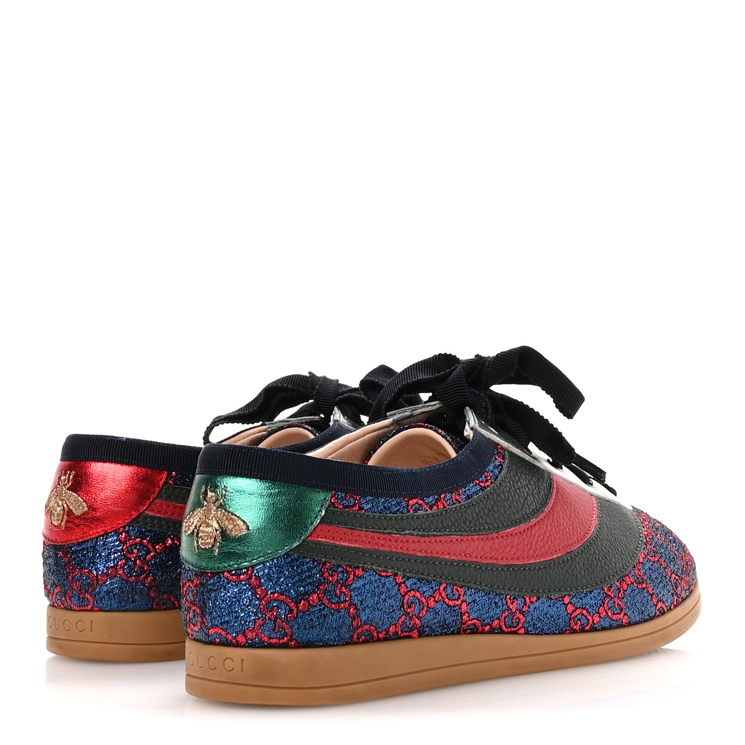 Gucci Lurex Calfskin Web GG Monogram Womens Falacer Sneakers 38 Iridescent Blue Iridescent Red Silver 5 of 9