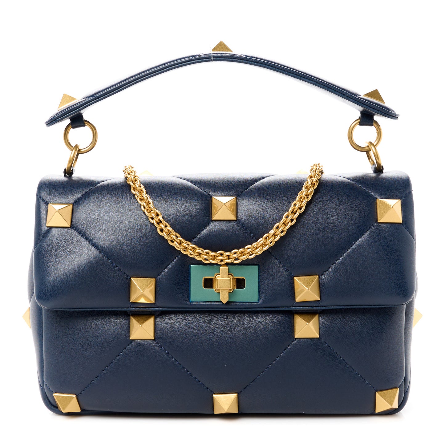 Nappa Large Roman Stud Shoulder Bag Marine