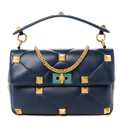 Valentino Garavani Nappa Large Roman Stud Shoulder Bag Marine 1 of 10