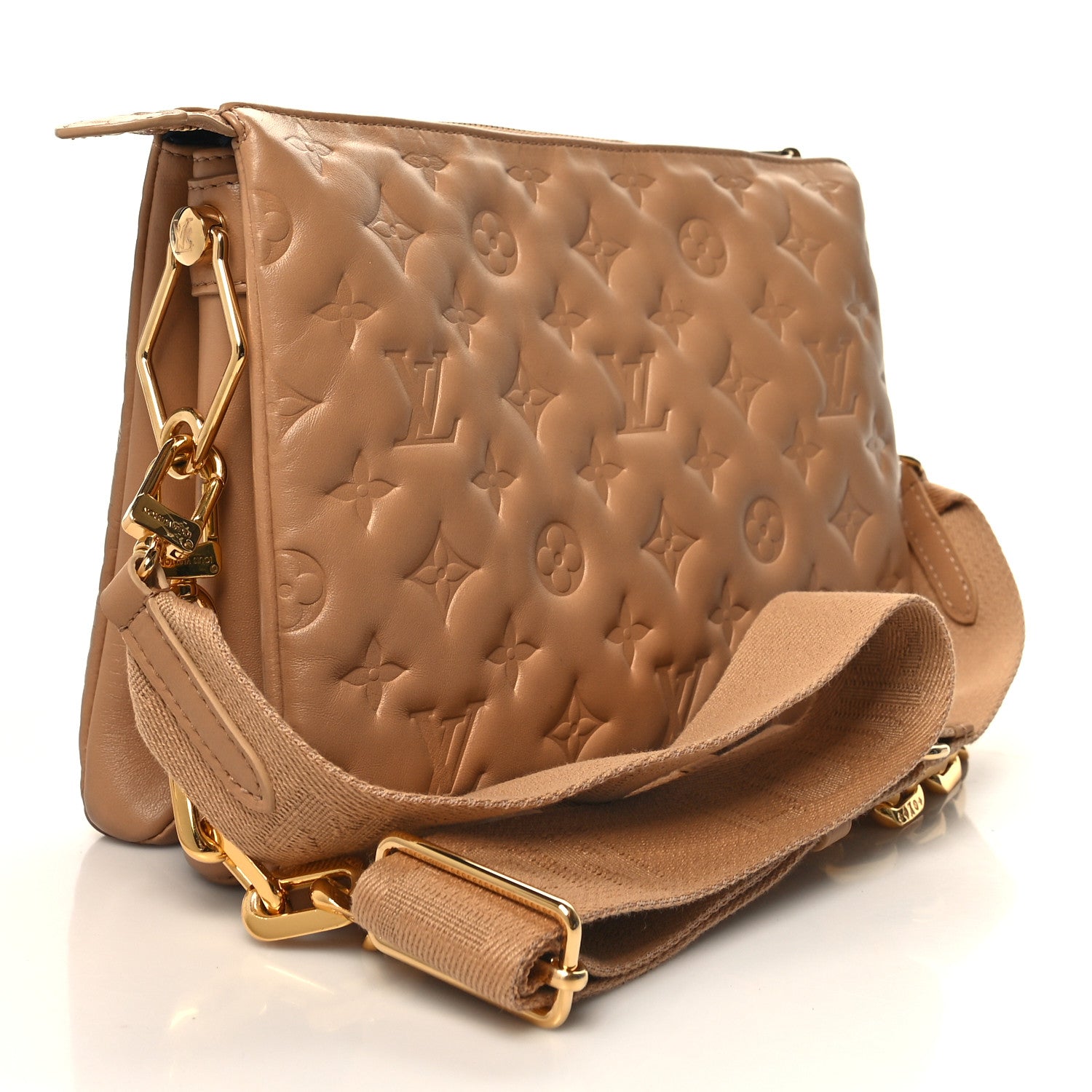 Louis Vuitton Lambskin Embossed Monogram Coussin PM Camel 3 of 11