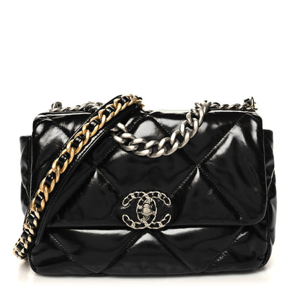Chanel Shiny Crumpled Calfskin Quilted Medium Chanel 19 Flap Black 1 of 11