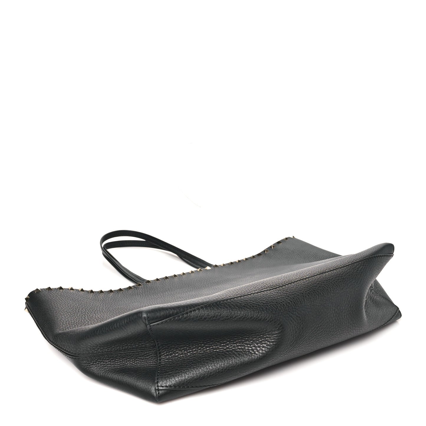 Grained Calfskin Rockstud Shoulder Tote Black