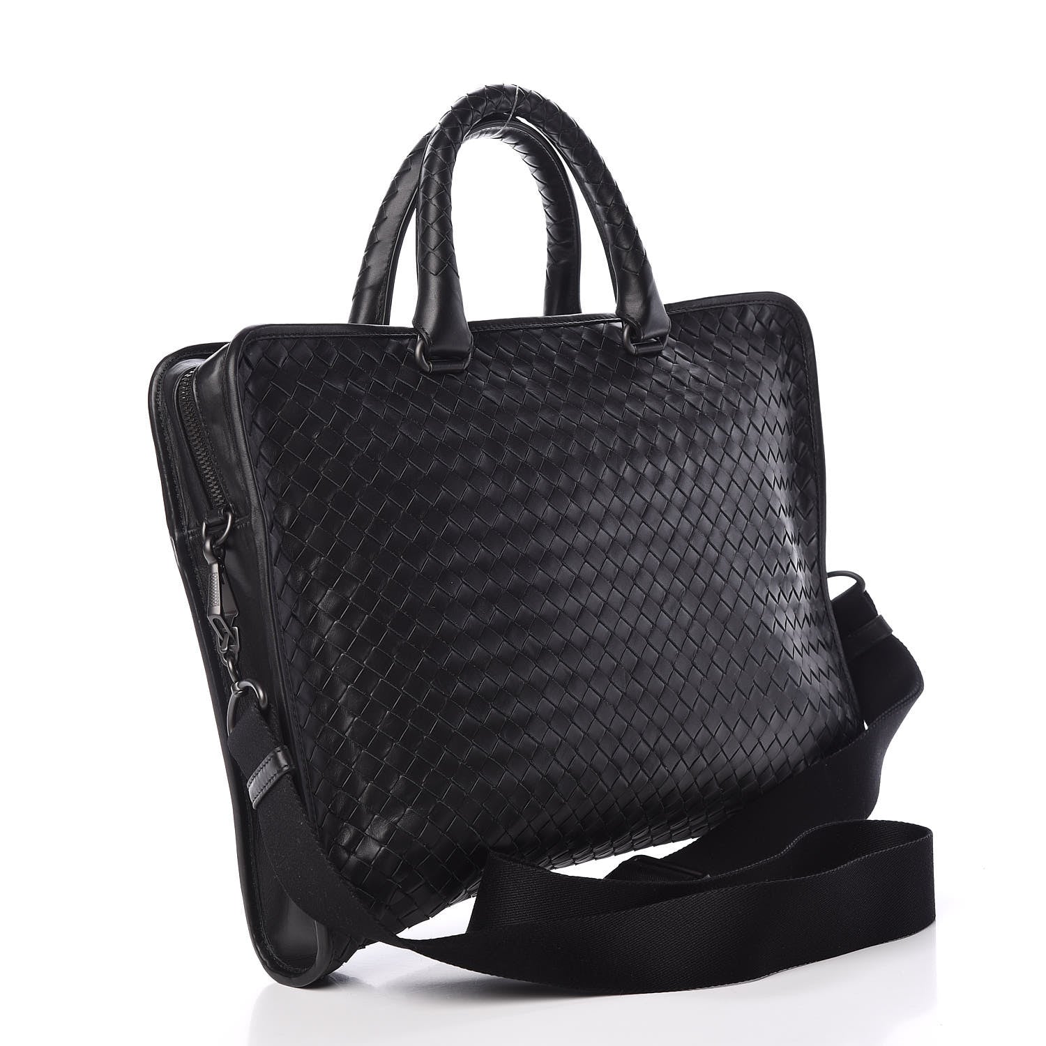 Bottega Veneta Calfskin Leggero Intrecciato Briefcase Black 3 of 8