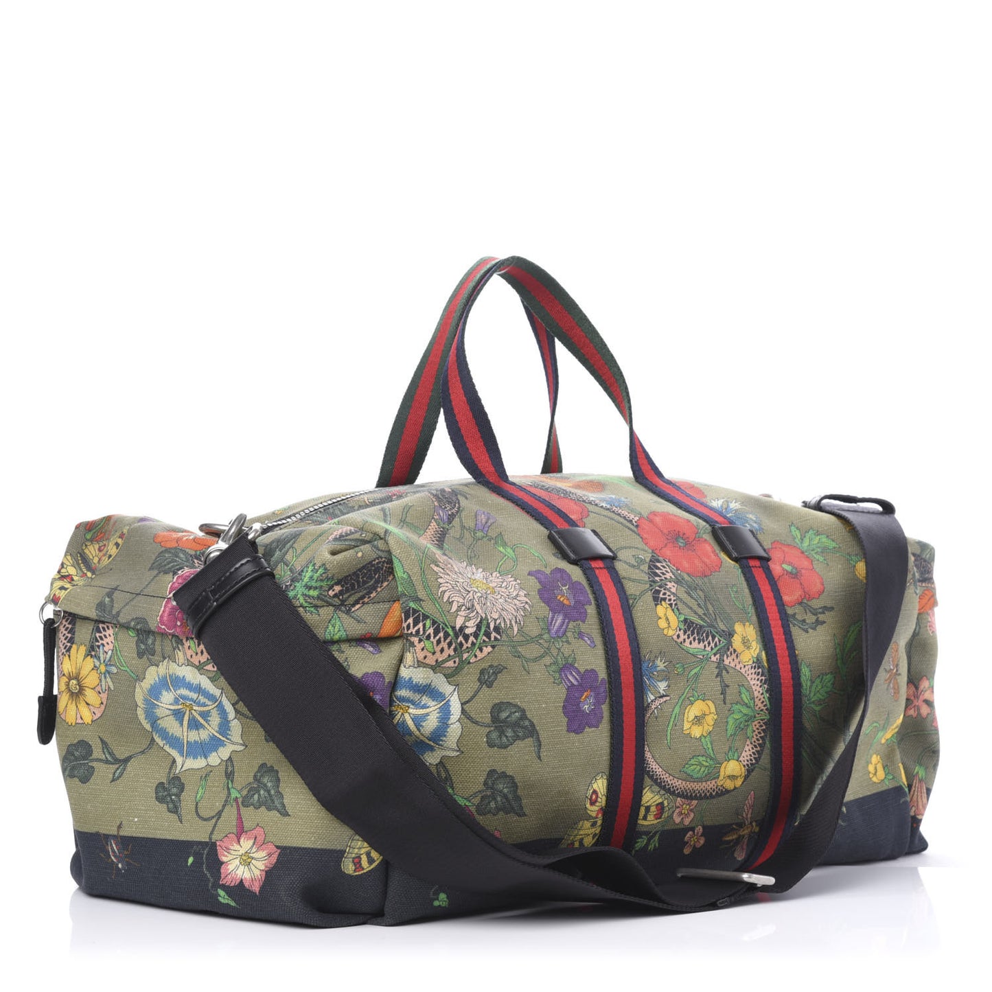 Canvas Web Floral Animal Large Carry On Duffle Khaki Green Multicolor