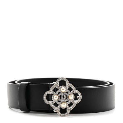 Chanel Calfskin Crystal Pearl CC Belt 85 34 Black Silver 1 of 8