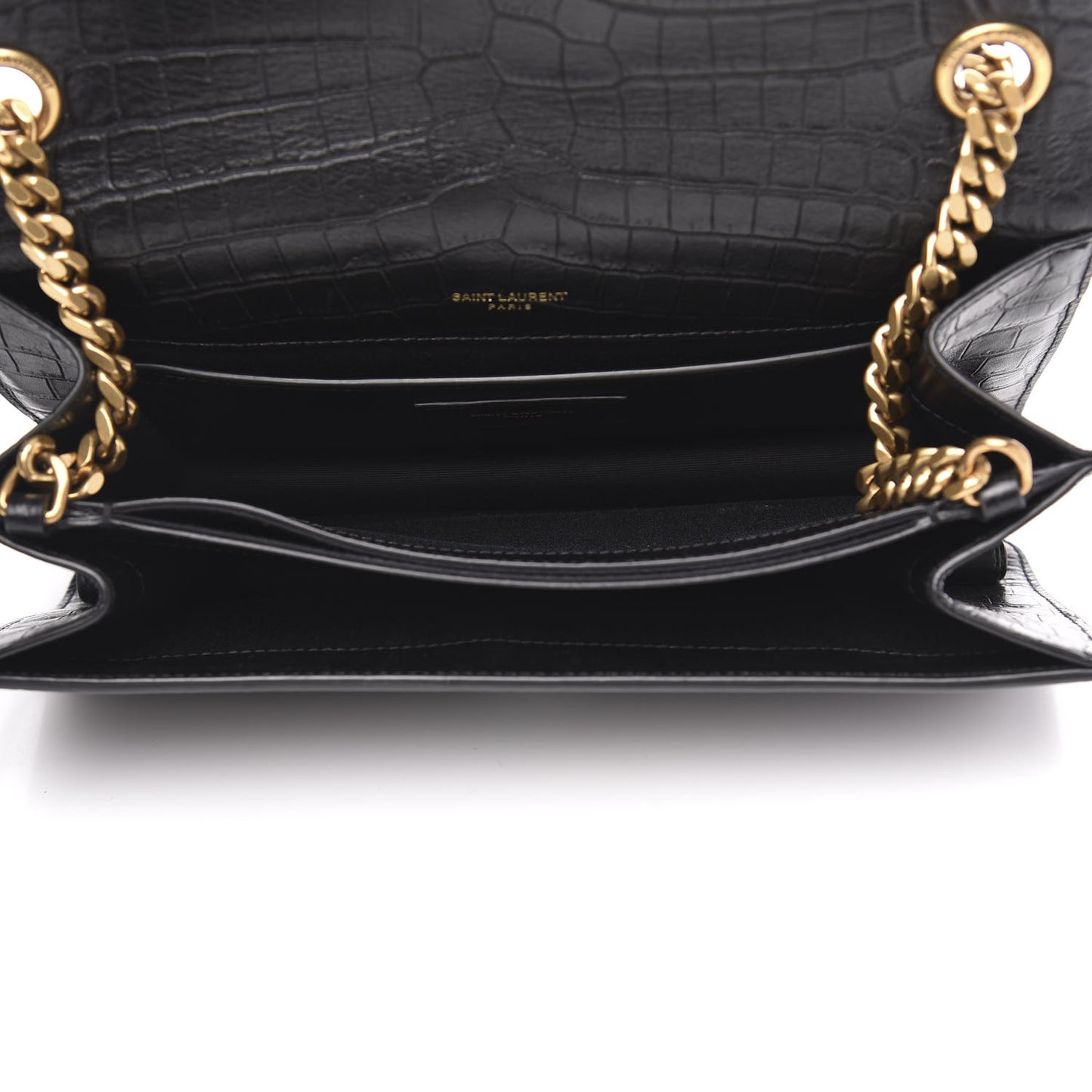 Calfskin Crocodile Embossed Monogram Medium Sunset Black