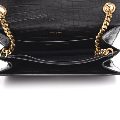 Saint Laurent Calfskin Crocodile Embossed Monogram Medium Sunset Black 5 of 10