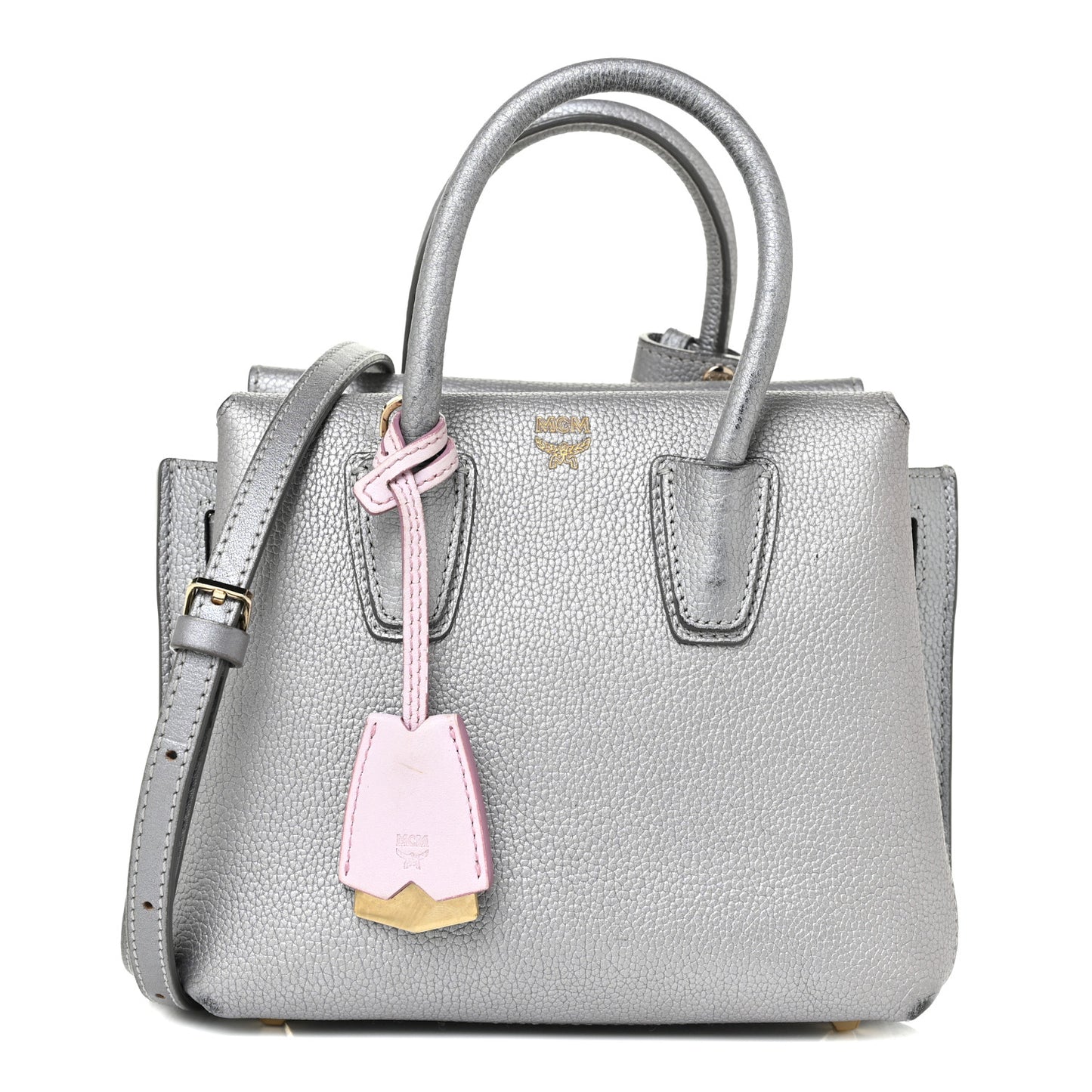 Metallic Grained Calfskin Mini Milla Tote Spike Silver