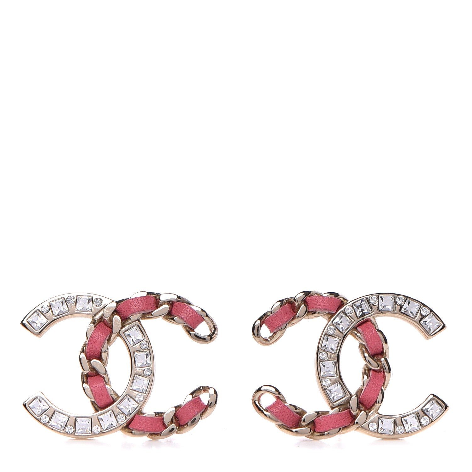 Chanel Crystal Baguette Lambskin Large CC Earrings Gold Pink 1 of 6