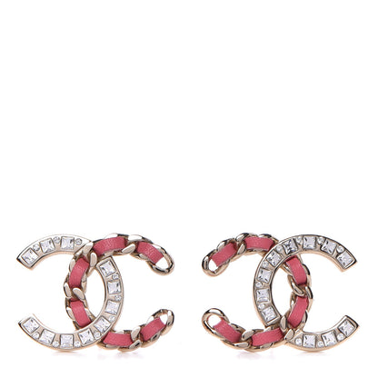 Chanel Crystal Baguette Lambskin Large CC Earrings Gold Pink 1 of 6