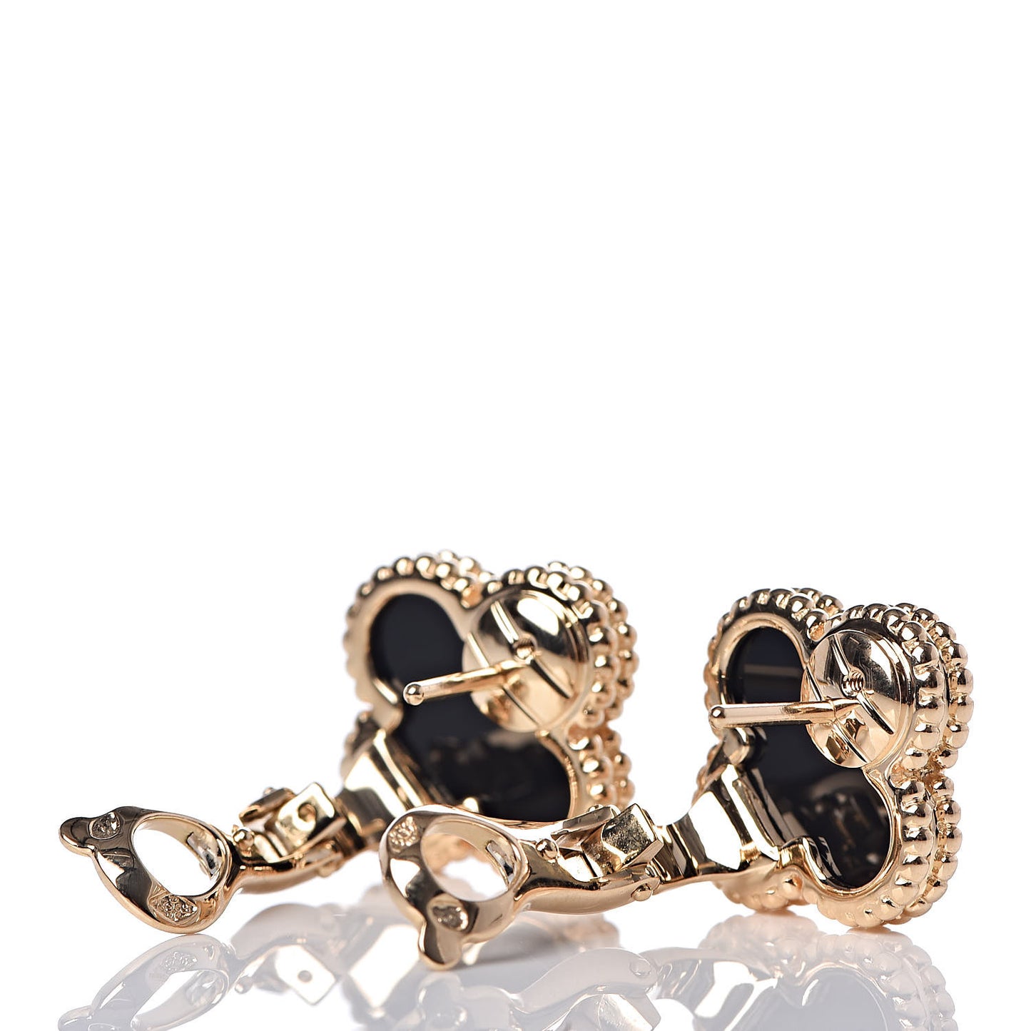 18K Yellow Gold Black Onyx Vintage Alhambra Earrings