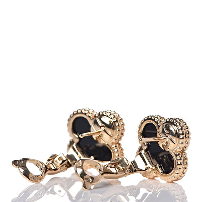 Van Cleef & Arpels 18K Yellow Gold Black Onyx Vintage Alhambra Earrings 3 of 5