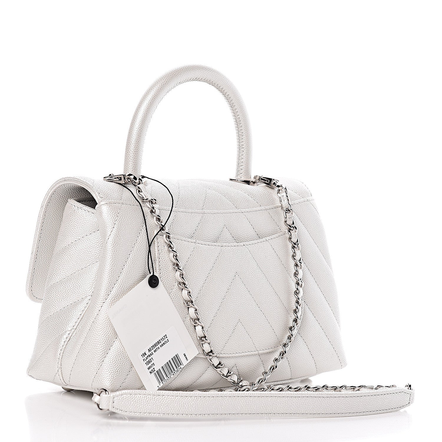 Chanel Iridescent Caviar Chevron Quilted Mini Coco Handle Flap White 3 of 10