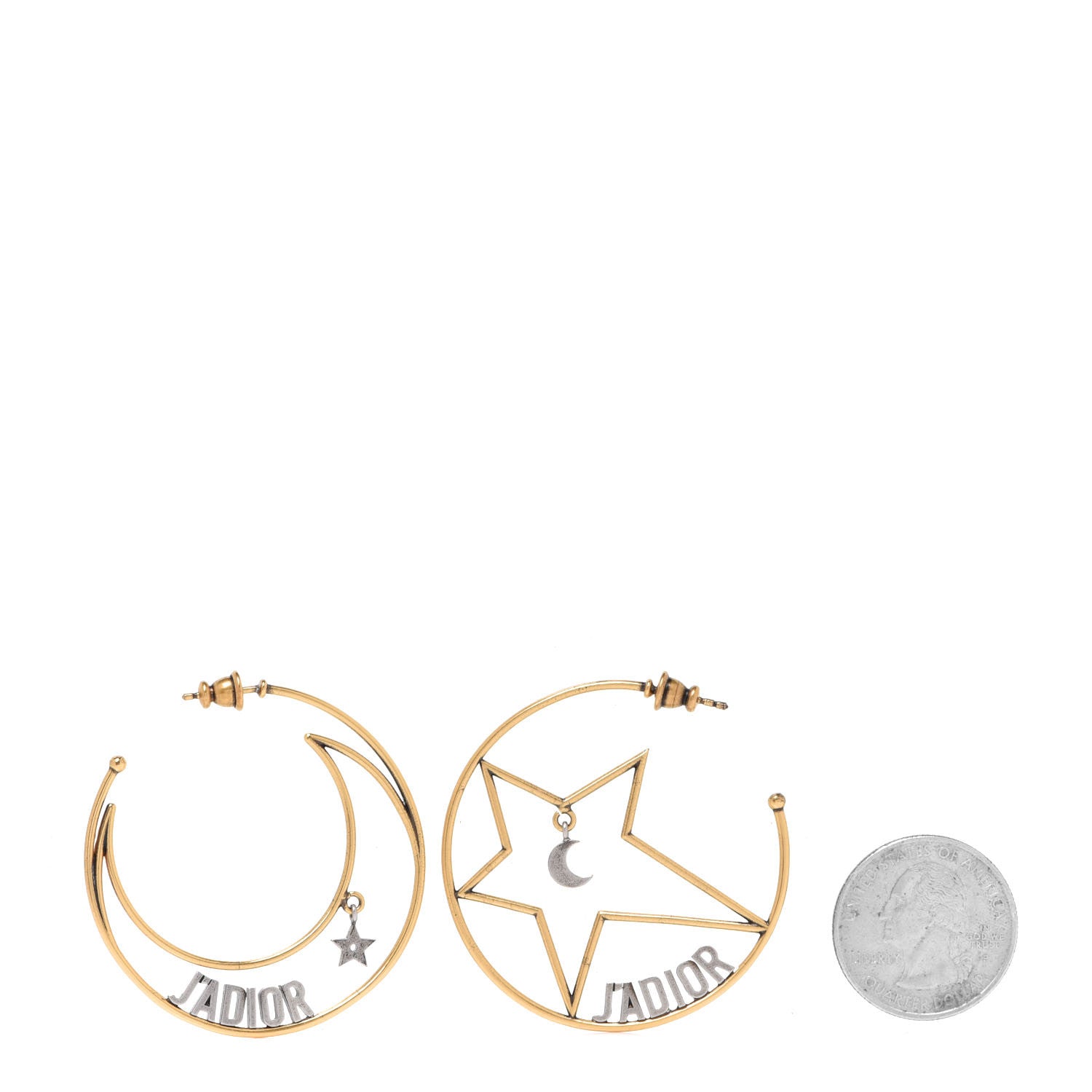 Christian Dior Metal Moon Star J'Adior Asymmetrical Hoop Earrings Gold Palladium 2 of 3