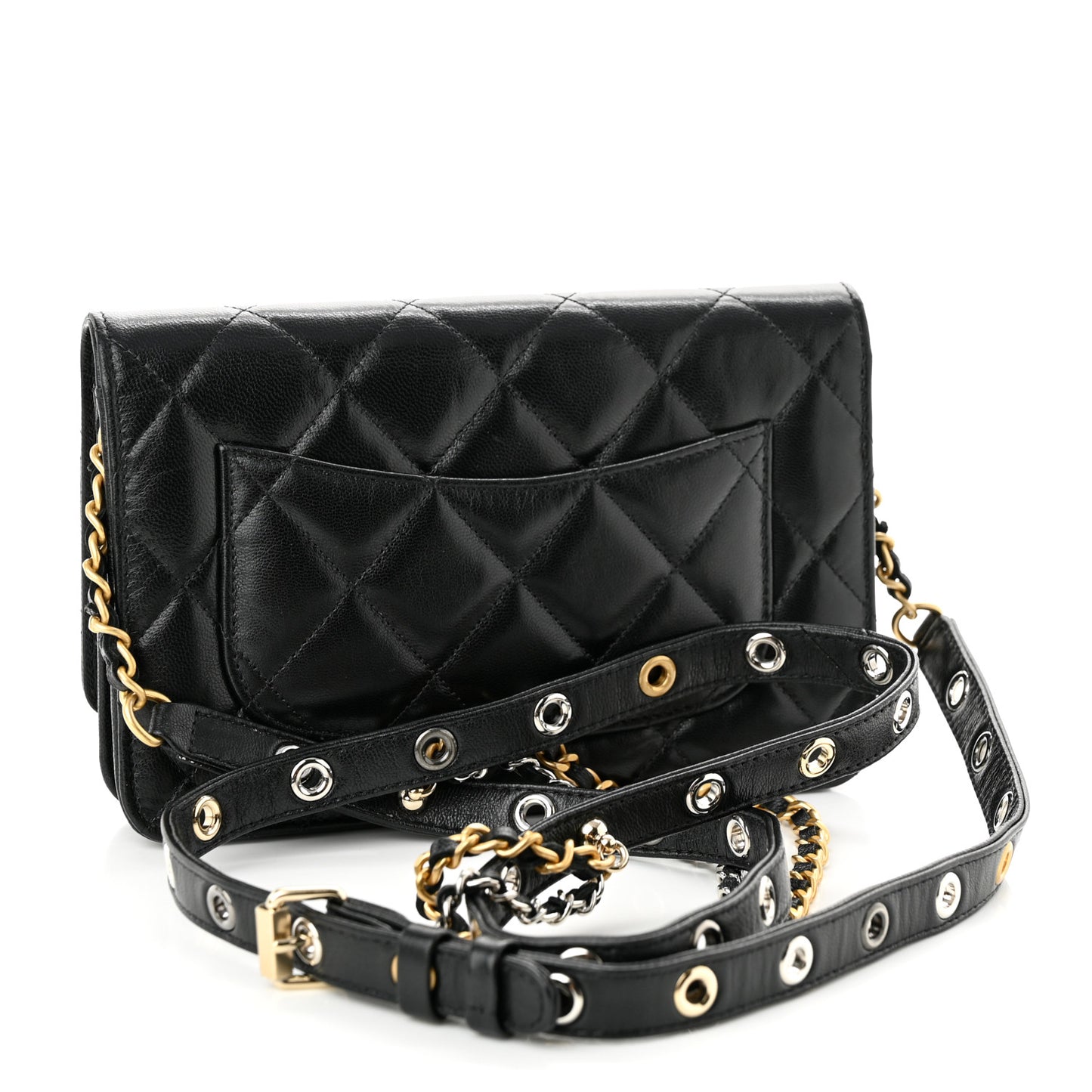 Goatskin Quilted Punk Essentials Wallet On Chain WOC Black