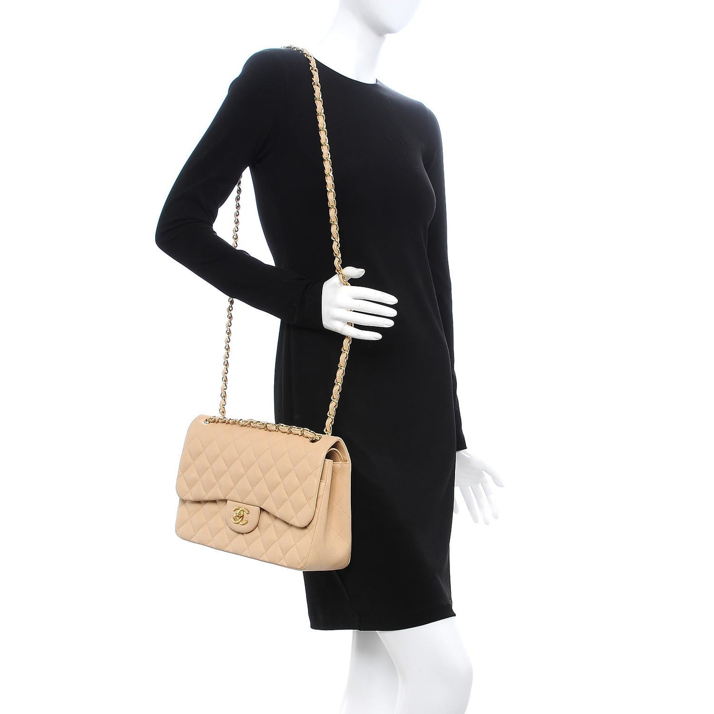 Lambskin Quilted Jumbo Double Flap Beige Clair